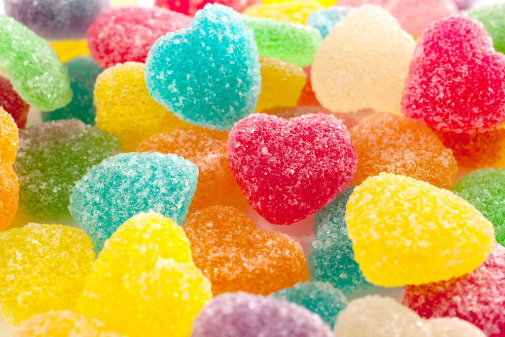 View of colorful heart shaped candy 