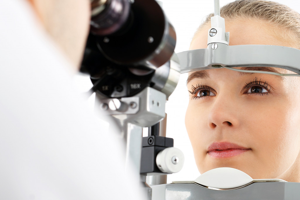 woman having an eye examination in a clinic