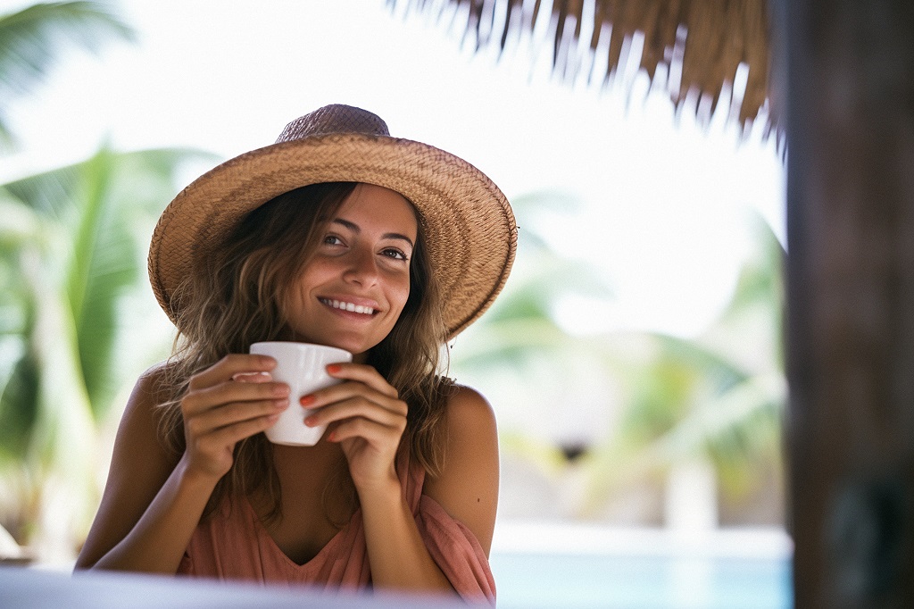 Woman holding a cup at a wellness resort